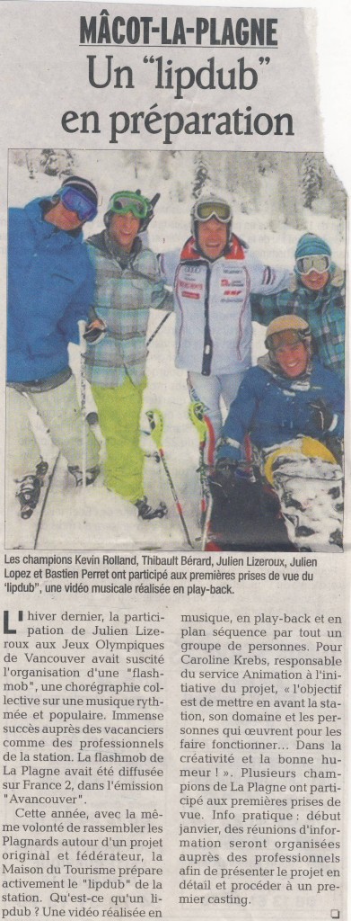 Bastien apparait dans le Dauphiné Libéré avec les sportifs de la Plagne Julien Lizeroux, Kevin Rolland, Thibault Bérard et Julien Lopez